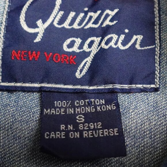 Vintage Let's Quizz Again Shirt Women's Small Blue Denim Embroidered Button Up - Picture 8 of 13